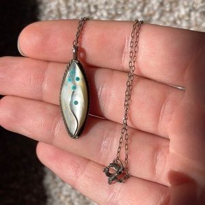 Vintage Pearl and turquoise flower pendant